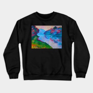 Mountains, Flowering Trees and Reflections in the River Crewneck Sweatshirt